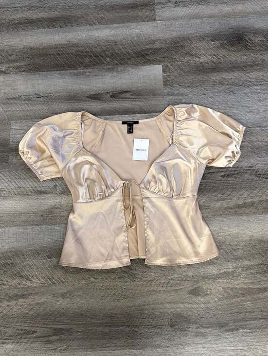Forever 21 Tops - Forever 21 Champagne Satin Tie-Front Puff Sleeve Blouse